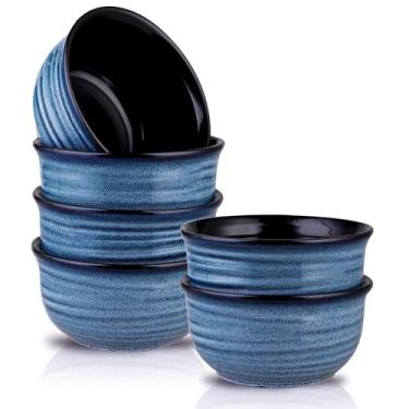 Imagem de Hasense Conjunto de 6 tigelas de cereais, 590 ml, conjunto de tigelas de sopa de cerâmica para cozinha, adequado para sopa de cereais, arroz, macarrão, salada, aveia, micro-ondas e lava-louças (azul)