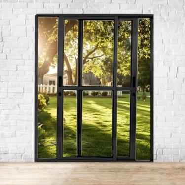 Imagem de Porta Sacada de Alumínio 2 Folhas Móveis 210 X 120cm com Fechadura Linha 25 Preto
