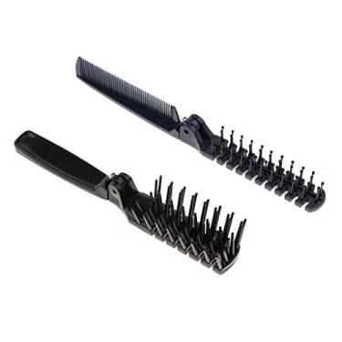Imagem de Kit de pente dobrável de viagem, escova de cabelo estática azul escuro e preto, dentes grossos e finos, design compacto dobrável, adequado para todos os tipos de cabelo, homens e mulheres, prático