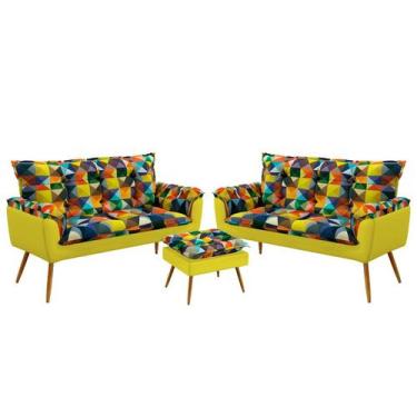 Imagem de 2 Namoradeiras Beta com Puff Lunar F-015 Sued Estampado Colorido com S