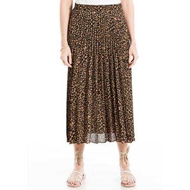 Imagem de Max Studio Saia midi plissada longa casual cintura alta elástica feminina, Mini guepardo marrom/preto, G