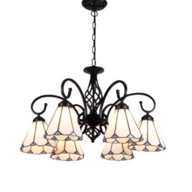 Imagem de LTFCFZQ Lustre estilo Tiffany de 3 luzes com cúpula de vitral azul, luminária pendente vintage, luminária de teto moderna para sala de estar, quarto, hotel