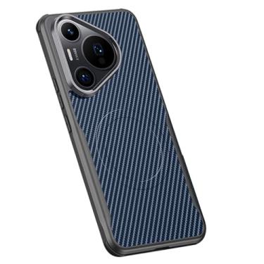 Imagem de POYUFRG Capa magnética para Huawei Pura 70 Ultra/70 Pro/70 Pro+/70, fibra de carbono fosca, ultrafina, à prova de choque, suporta carregamento sem fio, azul, 70 Pro+