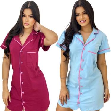 Imagem de Kit 2 Camisola Feminina Maternidade Amamentação Pós Cirúrgico Com Botã