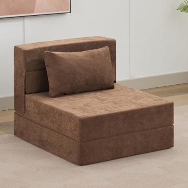 Imagem de WUTUTUEE Sofá-cama dobrável conversível sofá de chão cama cadeira dobrável com travesseiro, cadeira de dormir de linho, colchão dobrável de espuma viscoelástica para quarto/sala de estar/dormitório