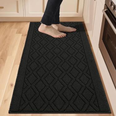 Imagem de COSY HOMEER - Tapetes de cozinha antiderrapantes laváveis 61 cm x 152 cm tapetes de cozinha absorventes tapetes de cozinha de polipropileno para chão, tapete de pia, corredor, lavanderia, preto