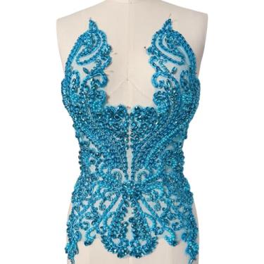 Imagem de Aplique de strass feito à mão com cristais brilhantes e aplique de diamante para vestidos de formatura, vestido de casamento (azul claro)