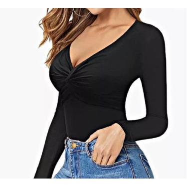 Imagem de Body Decote V Cruzado manga longa transpassado Premium com bojo não ju