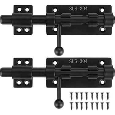 Imagem de XQDWX Trava de porta de barril com orifício para cadeado, fechadura deslizante de aço inoxidável 304 espessa, 15 cm, preto fosco, pacote com 2, 226BB-BL-2