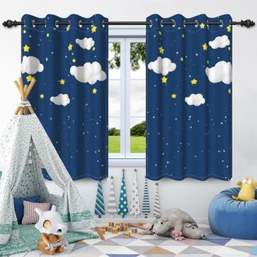 Imagem de Cortinas blecaute para quarto 106 x 153 cm desenho animado nuvem blackout cortinas azuis para quarto de crianças cortinas impressas para quarto de meninos meninas quarto infantil cortinas ilhós sala