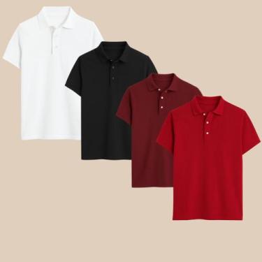 Imagem de Kit 4 Camisa Polo Masculina Básica Elegante com Botões  Estilo Casual 