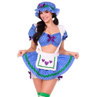 Imagem de Leg Avenue Fantasia de bebê de mirtilo de 3 peças, inclui top cropped de bolinhas, saia suspensória com botões anexados e gorro, grande, multicolorido