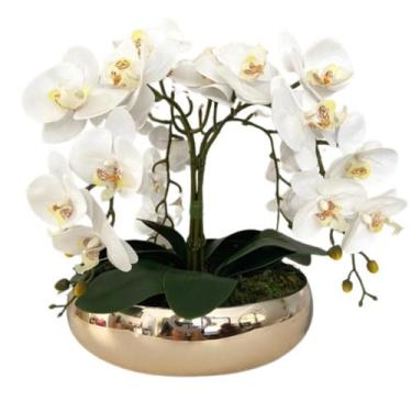 Imagem de Arranjo 4 Flores De Orquídeas Brancas 3D Vaso Dourado G - La Caza Stor