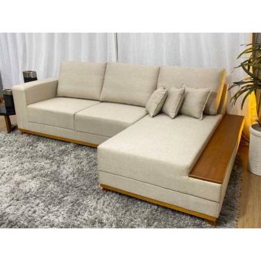 Imagem de Sofá 3 Lugares 2,50 m Bege Linho Chaise Maya