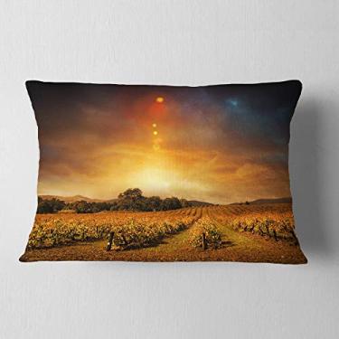 Imagem de Designart paisagem de vinha de outono amarelo pôr do sol lombar sala de estar, sofá, enchimento de travesseiro + capa de almofada impressa em ambos os lados 30,48 cm x 50,8 cm