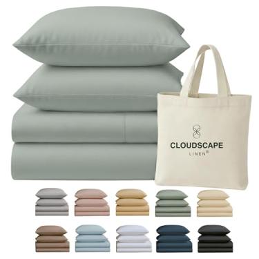 Imagem de Conjunto de lençóis King Size Cloud Scape Linen 400 fios - 100% algodão egípcio, macio, durável e respirável, bolso profundo de até 41 cm, mineral