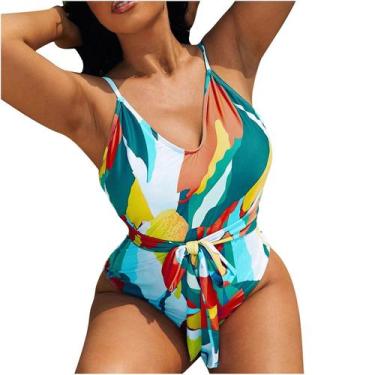 Imagem de Biquíni feminino acolchoado de uma peça plus size com estampa de sobre