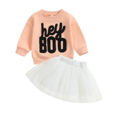 Imagem de Conjunto de roupas de Halloween FYBITBO Hey Boo-Champagne para meninas