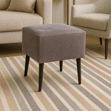 Imagem de Banquetas Quadrada Modelo Pé Removível Tecido de Sued Escrivaninha Puff Banquinho(Pé Ecológico Cinza)