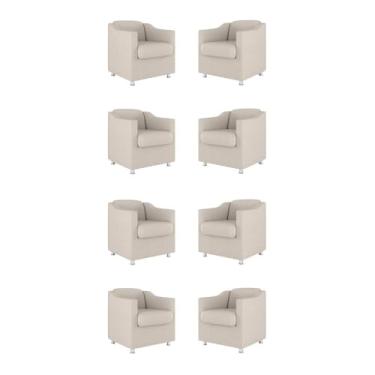 Imagem de Kit 08 Cadeiras Poltronas Decorativas Sala de Espera Clinica Tecido Cor:bege