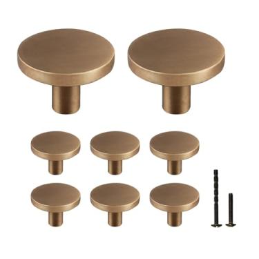 Imagem de Yiking Puxadores de armário de bonze escovado de latão vintage sólido - Puxadores de gaveta de bonze redondos modernos puxadores de armário de cozinha ferragens de bonze antigo para cômodas, armários