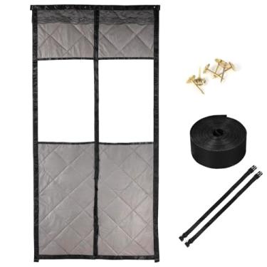 Imagem de Cortina de porta com isolamento térmico adsorvente, divisória visível à prova de vento para inverno e verão com grande janela transparente, cobertura de tela de porta de fechamento automático para