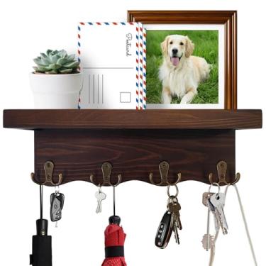 Imagem de VAZINE Porta-chaves para parede com prateleira, organizador de correio com design de onda decorativo montado na parede com 4 ganchos duplos para chaves, casacos, coleira de cachorro, suporte de