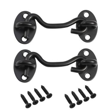 Imagem de Trava de gancho de porta de 10 cm - Trava de gancho resistente preta para porta, quarto, porta da frente, portão, cerca - uso interno e externo, trava de segurança infantil, ferragens de trava de