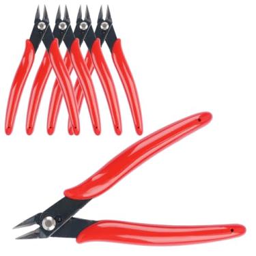 Imagem de Pacote com 5 cortadores de fio micro, alicates de 12 cm, alicate de corte lateral diagonal, cortador de sprue de gravata com zíper para eletrônicos, modelos de plástico, joias (vermelho)