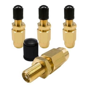 Imagem de NYTKL Válvula Schrader de inflação de 4 peças, válvula de enchimento DOT com pressão para conectar, válvulas Schrader de latão para tubulação de linha de ar OD de 1/10.2 cm e suspensão de mola