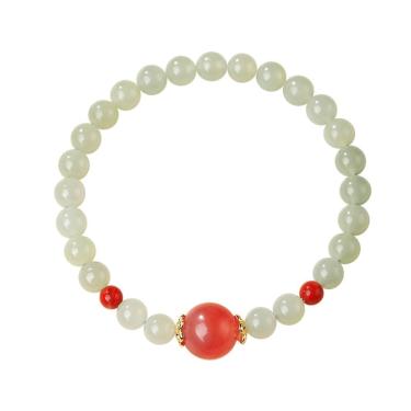 Imagem de Pulseira Nephrite Jade para mulheres com miçangas brancas de 6 mm