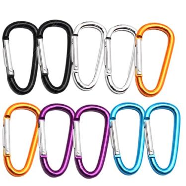 Imagem de 10 peças de mosquetão de metal em forma de D de liga de alumínio para acampamento para pesca ao ar livre, clipe com porta em espiral tem uma variedade de cores - multicolorido