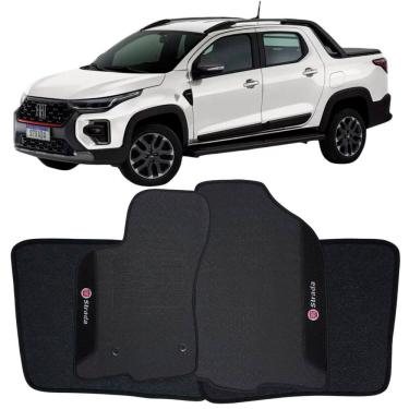 Imagem de Tapete Borracha Strada Cabine Dupla 2021 à 2025 Preto Pvc Logo Bordado Jogo 3 Peça Ecotap W7742 Wave