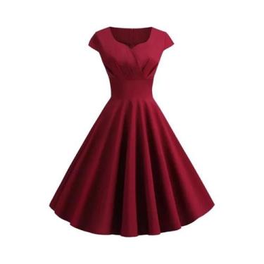 Imagem de Vestido Midi Rosa Vintage - Decote V - Estilo Elegante Retrô para Fest