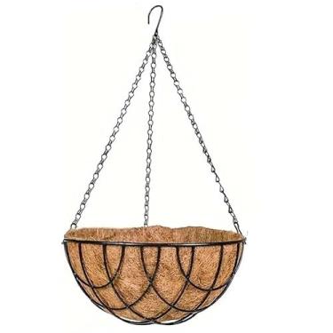 Imagem de 3 Vasos Fibra de coco Pendente C21 com suporte e corrente de ferro para flores pendentes - Samambaias e Jardim Vertical - Ideal para Varanda, Sala e Decoração de Interiores(1 Vaso)