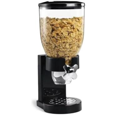 Imagem de Dispenser de Cereais Premium com Tampa Hermética, Recipiente de Plástico Transparente, Dosador Giratório, Organizador para Cozinha, Ideal para Café da Manhã, Capacidade 2 litros, (PRETO)