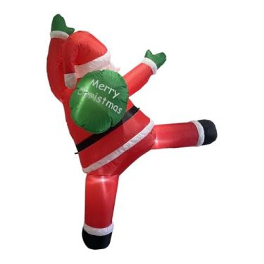 Imagem de Baoblaze Papai Noel inflável para parede de escalada com LED embutido, ideal para festas. Papai Noel inflável para pendurar com sacola de presentes para porta