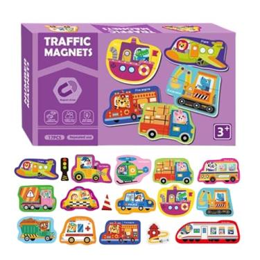 Imagem de Quebra-Cabeça Magnético - Puzzle Magnético Portátil Jogo Educativo,17 Peças Temático Trânsito Para Aprendizagem - Para Crianças 3-6 Anos Viagem Avião Jardim De Infância