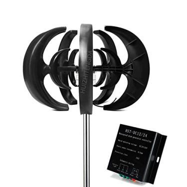 Imagem de 12v,HUIZHITENGDA Kit de Gerador de Turbina Eólica Vertical Portátil de 16000W, Velocidade do Vento de 2,5 m/s para Iniciar com Controlador de Carga 12V-220V (Preto)
