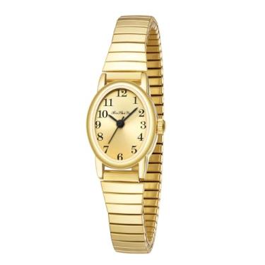 Imagem de BOSHIYA Relógio feminino Quartz Easy Reader 23 mm pulseira de expansão de aço inoxidável para pulso pequeno (ouro/prata), Pulseira dourada + mostrador dourado 258