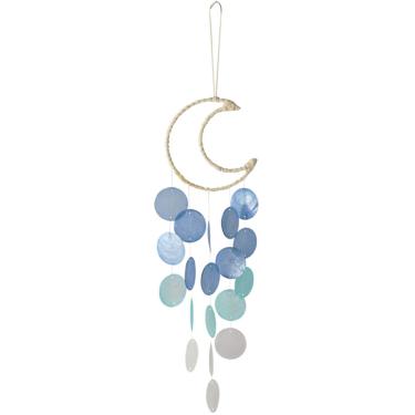 Imagem de Sinos de vento para o exterior, 15 x 58 cm DIY Seashell Wind Chime, sinos de vento requintados, sinos de vento criativos, sino de vento decorativo para jardim e pátio, azul