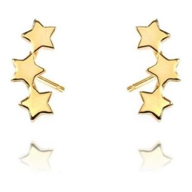 Imagem de Brinco Infantil 2 Furo Estrela Triplo F. Ouro - Dourado - De Castro Jo