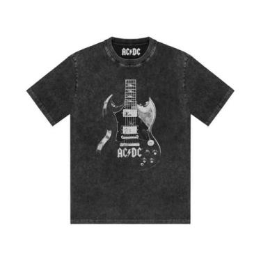 Imagem de Camiseta Masculina Estampada AC/DC Band, Lavada, Retro, Manga Curta, C