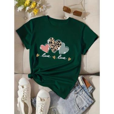 Imagem de Camiseta Feminina T-shirt Love Coração 100% Algodão Premium - ALPHA WE