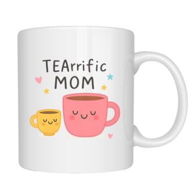 Imagem de EZCLASSY - Caneca TEArrific para mamãe vovô – Presente fofo de trocadilho de chá, xícara de café de cerâmica de 325 ml, presente de Dia dos Pais, Caneca divertida de apreciação da família (Mãe)