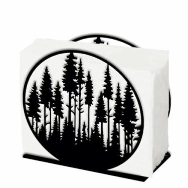 Imagem de SUPERDANT Porta-guardanapos de madeira circular para mesas, árvore florestal, suporte de metal para servette de pano de mesa, suporte de papel de seda para cozinha, banquete, reunião, café, sala de