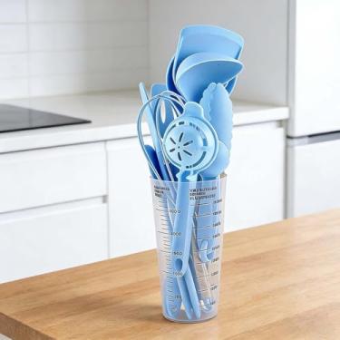 Imagem de Conjunto de panelas antiaderentes de silicone, 16 peças, conjunto de utensílios de cozinha, utensílios de silicone resistente ao calor para cozinhar e assar em casa (azul)