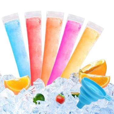 Imagem de 150 sacos descartáveis de molde de picolé de gelo, tubo de congelador sem BPA, sacos de molde de picolé com selos e funil, lanches caseiros de verão, palitos de iogurte, suco e vitaminas de frutas