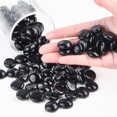 Imagem de UU UNIHOM Contas de vidro planas pretas para vaso, 50 peças, pedras de água para decoração de aquário, pedrinhas de vidro para centro de mesa de Natal, festa de casamento, velas flutuantes, plantio
