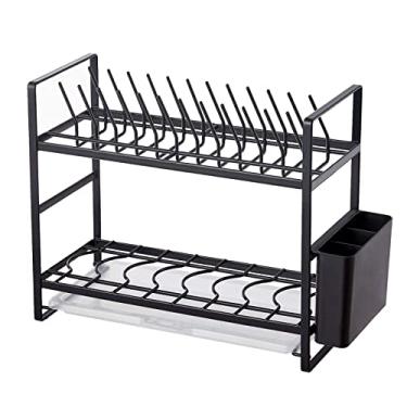 Imagem de Escorredor de louça, escorredor de pratos de 2 camadas com organizador de cozinha, escorredor de pratos grande com suporte de copo, suporte de talheres, suporte de tábua de corte